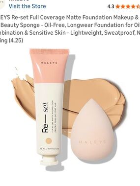 HALEYS Re-set Full Coverage Matte Foundation Makeup & Re-mix Beauty Sponge(4.25)